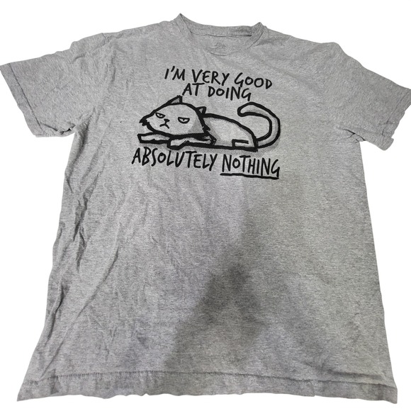 Unbranded Other - Mens Gray Funny Cat Graphic T-Shirt I'm Very Good At Doing Absolutely Nothing L